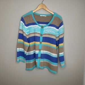 Lulu B Women's‎ Striped Knit Button Front Cardigan Sweater XL Coastal Grandma